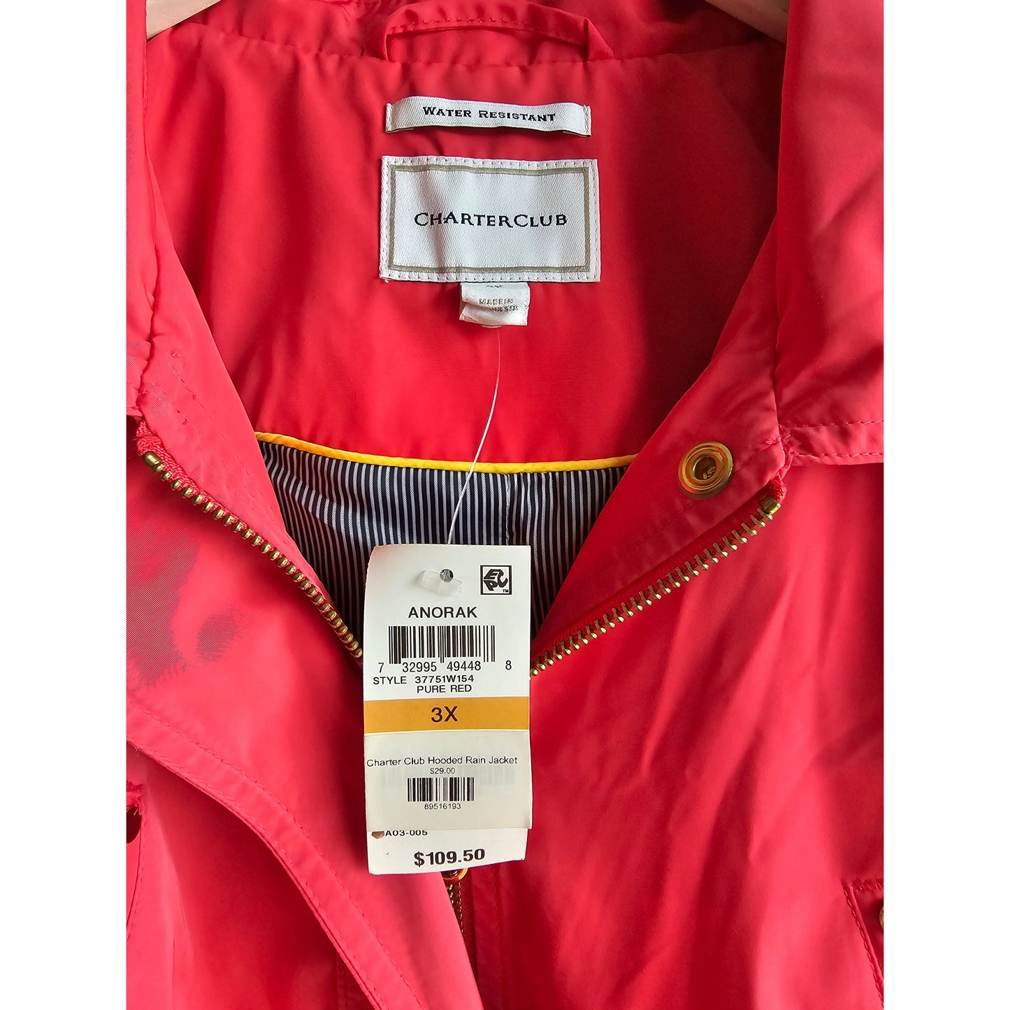 Charter Club Hooded Rain Jacket Size Small (Sz PS) / Size Curvy Girl (Sz 3X) NWT