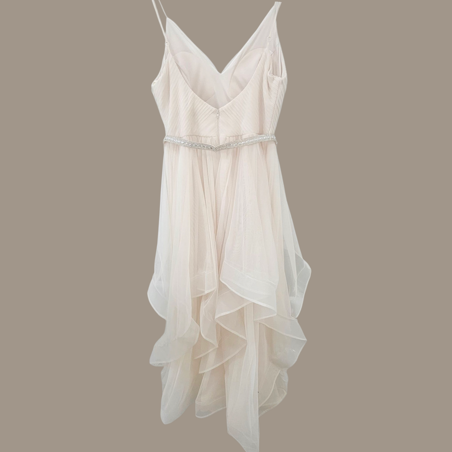 CITY STUDIO Women's Beige Tulle Spaghetti Strap Dress – Juniors Size 11 – Fit & Flare Gown - Size Medium