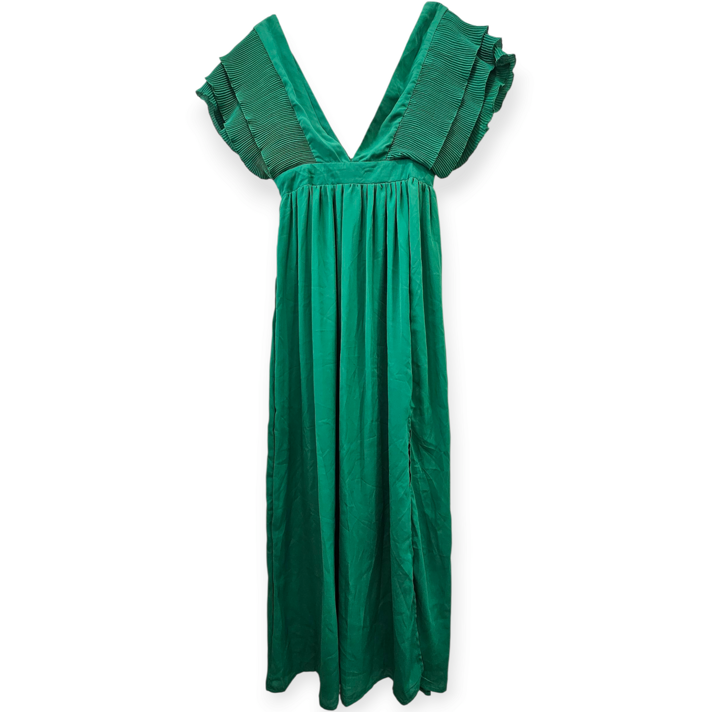 Sheer Green Flutter Sleeve Maxi Dress – Size Small