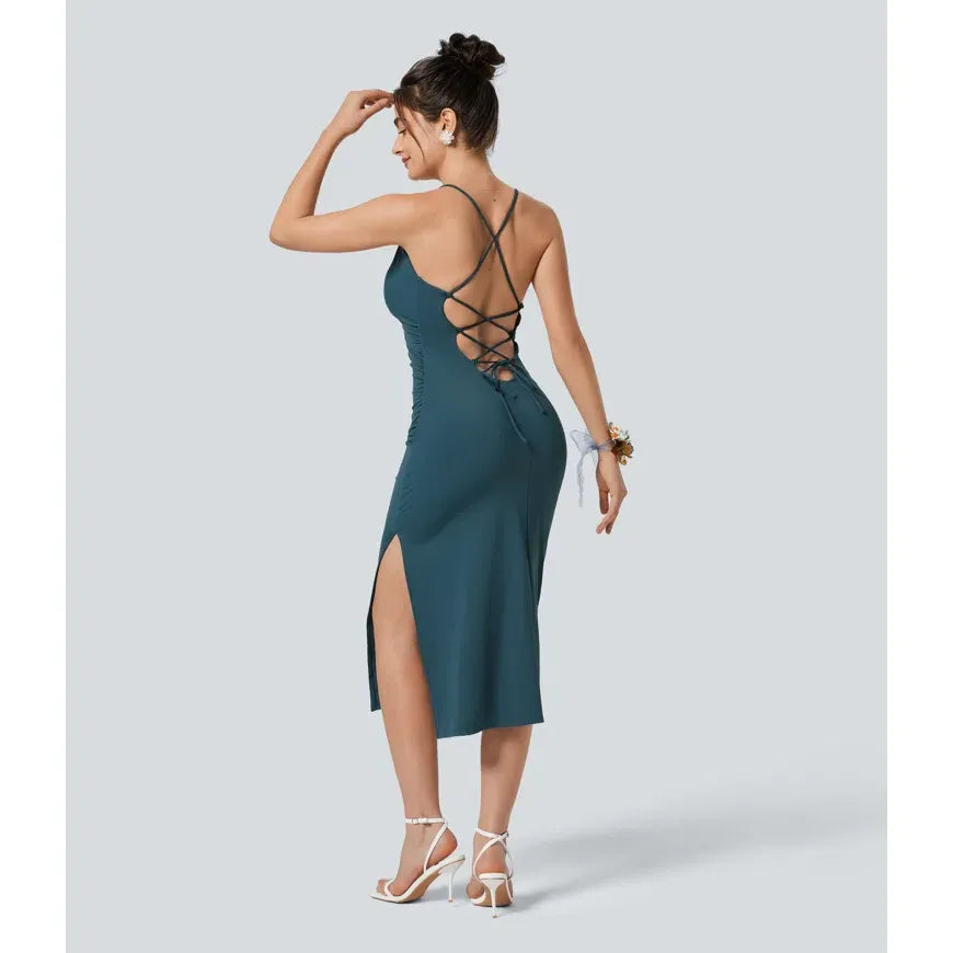 Halara Teal Color Open Strappy Back Midi Dress - Size Large