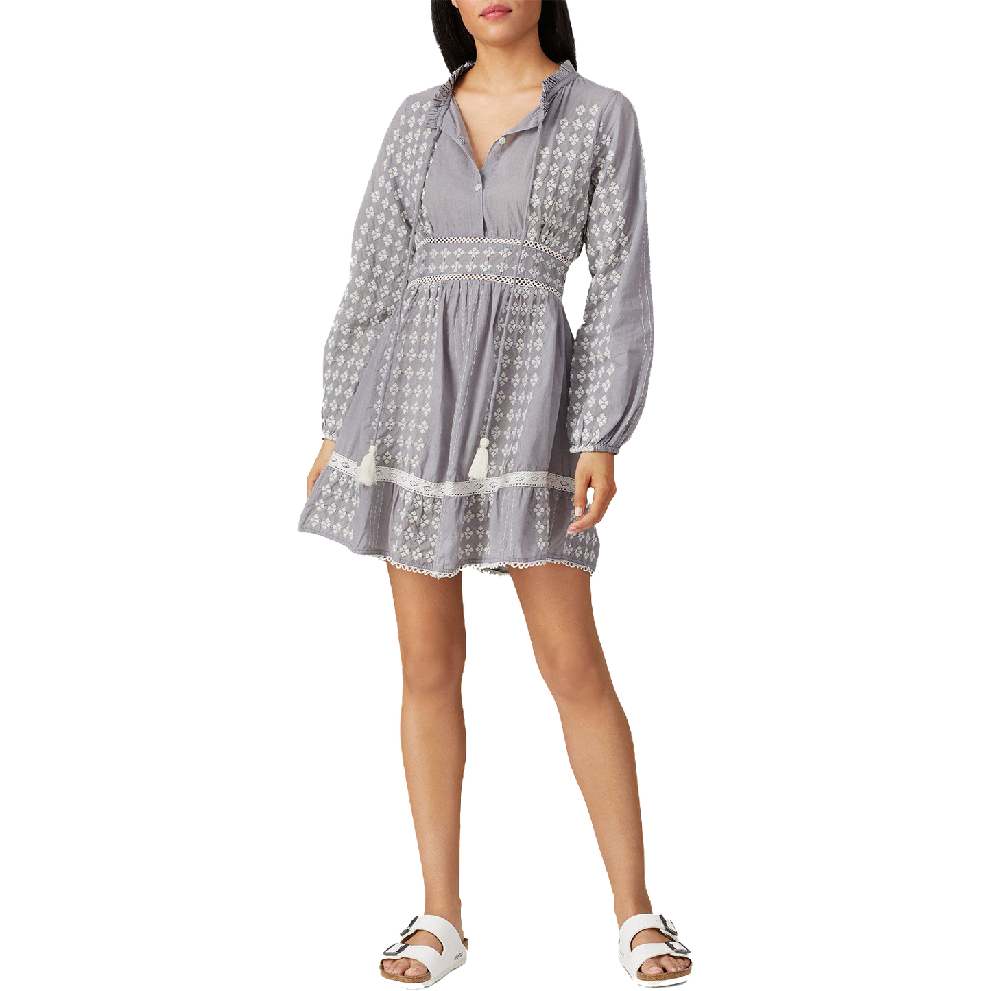 Area Stars Gray Knit Fit & Flare Dress with White Embroidery - Size Medium - NWT