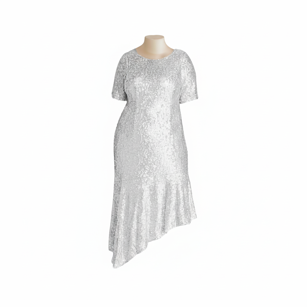 Adrianna Papell Silver Sequins Party Dress - Size Curvy Girl (Sz 24W)