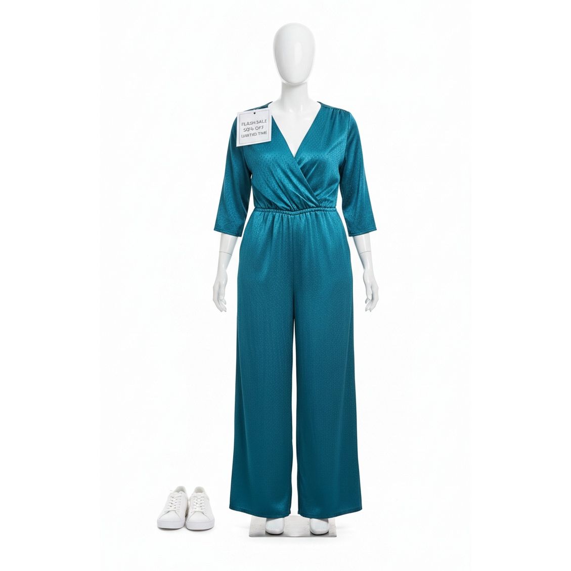 Spense Green Polka Dot Satin Wide Leg Jumpsuit - Size Curvy Girl (Sz 2X)