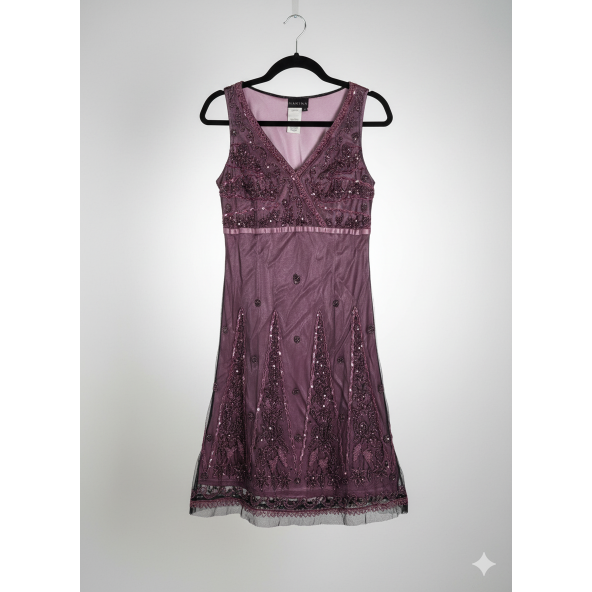 Vintage Marina 20s Deco Pink Black Mesh and Sequins Dress - Size Medium (Sz 8)