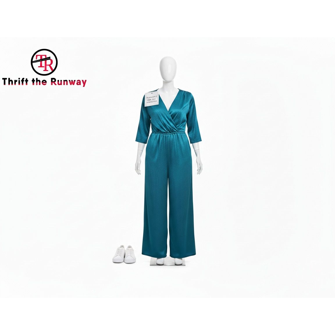 Spense Green Polka Dot Satin Wide Leg Jumpsuit - Size Curvy Girl (Sz 2X)