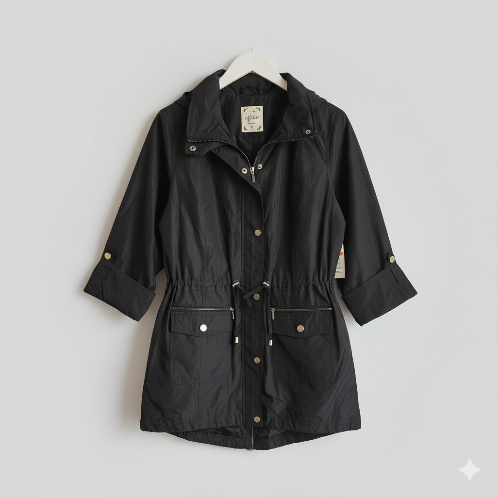 Style & Co Black Hooded Rain Jacket - Size Small (Sz XS)