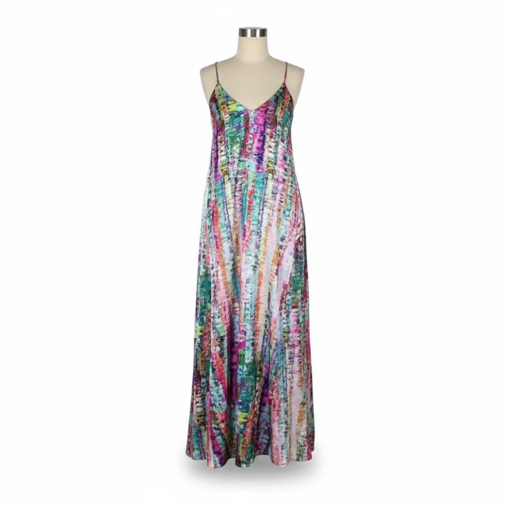 Nicole Miller Abstract Print Satin Stretch Maxi Dress - Size Large