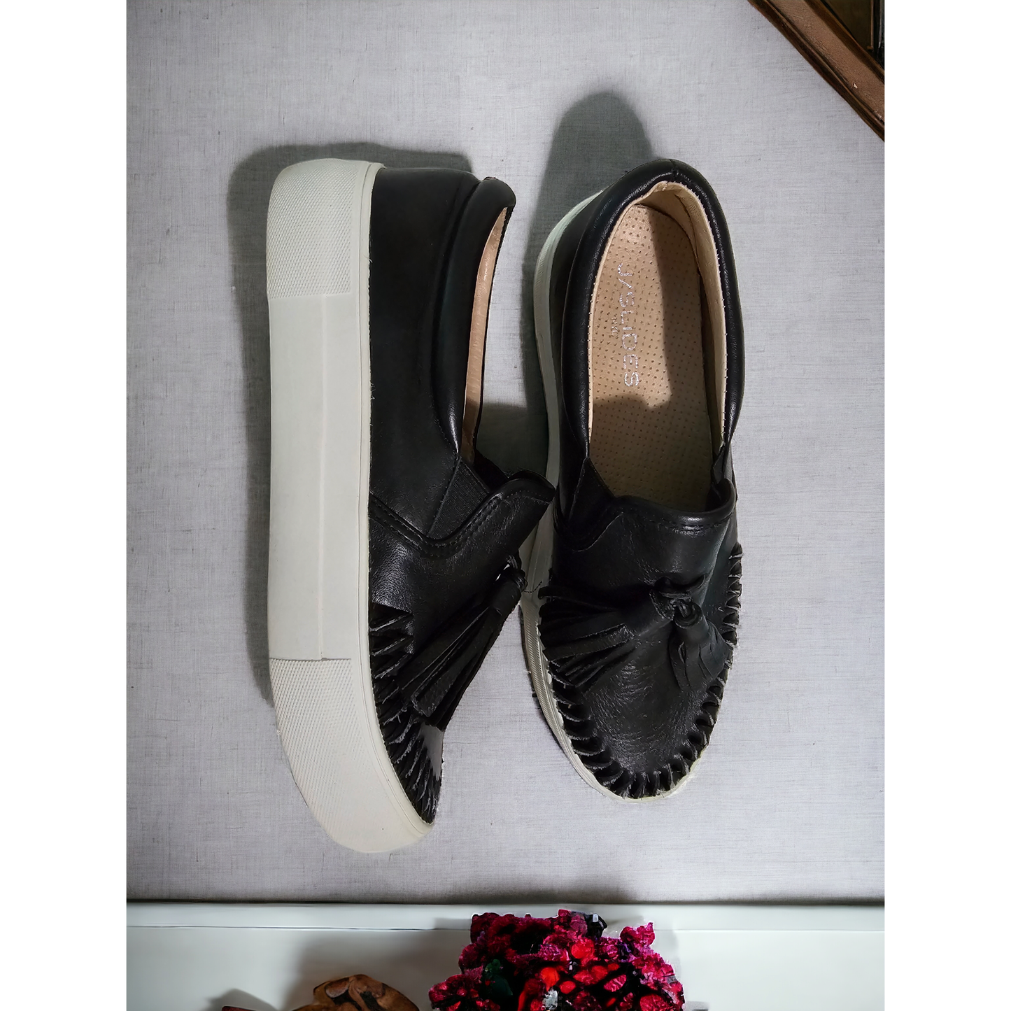 J.Slides Black Tassel Sneaker - Size 7