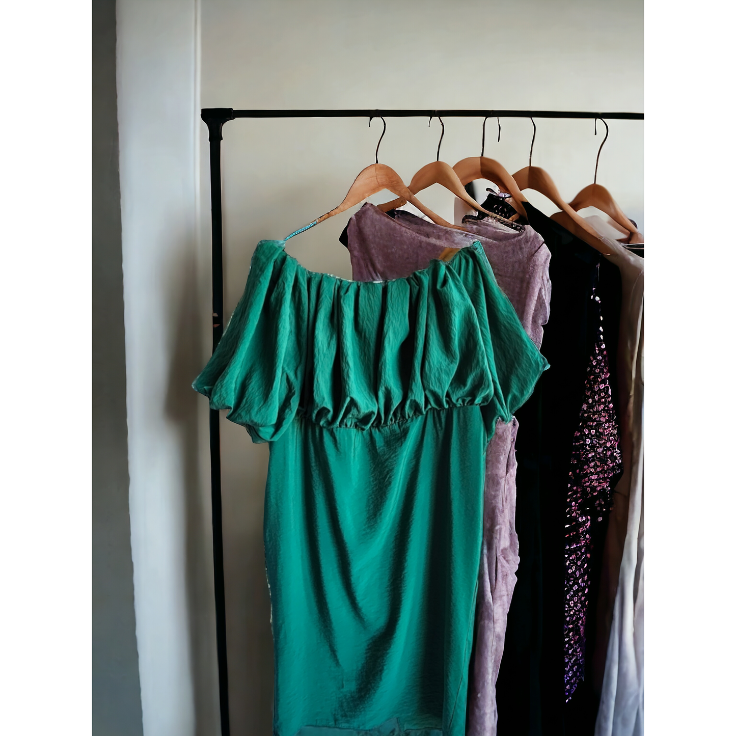 Asos Green Off-Shoulder Puff Sleeve Midi Dress - Size Curvy Girl Extra Large (Sz 16)