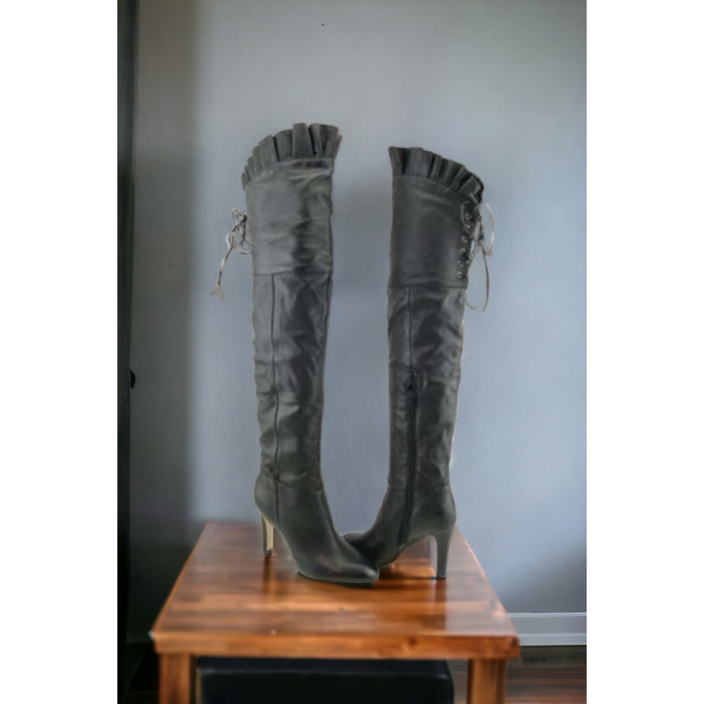 Kelsi Dagger Black Leather Over-the-Knee Boots - Sz 9.5