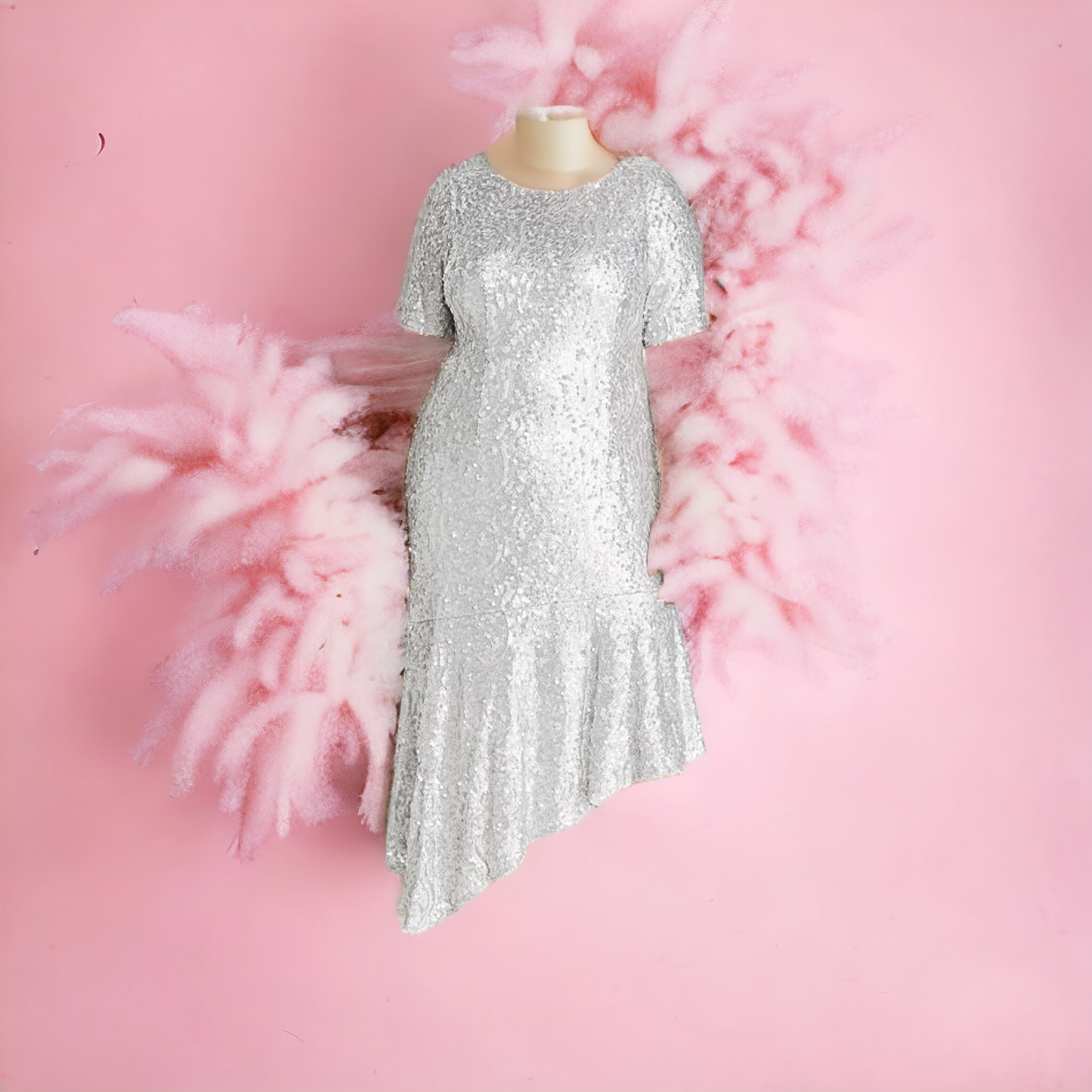 Adrianna Papell Silver Sequins Party Dress - Size Curvy Girl (Sz 24W)