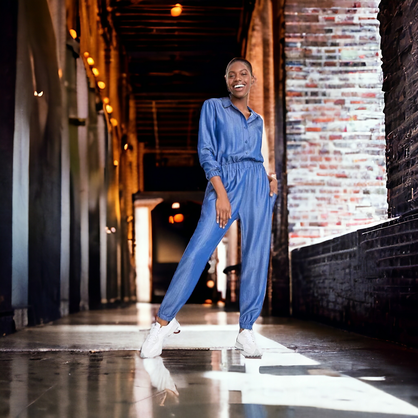 Chambray Jumpsuit - Size Medium