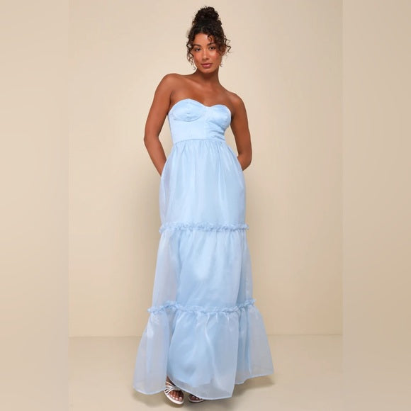 Lulu's Blue Strapless Dress - Size Large