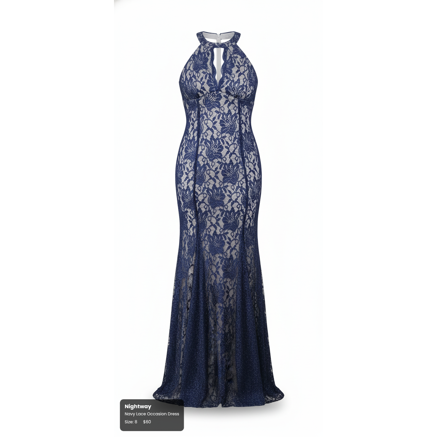 Nightway Navy Lace Gown - Size Medium (8)