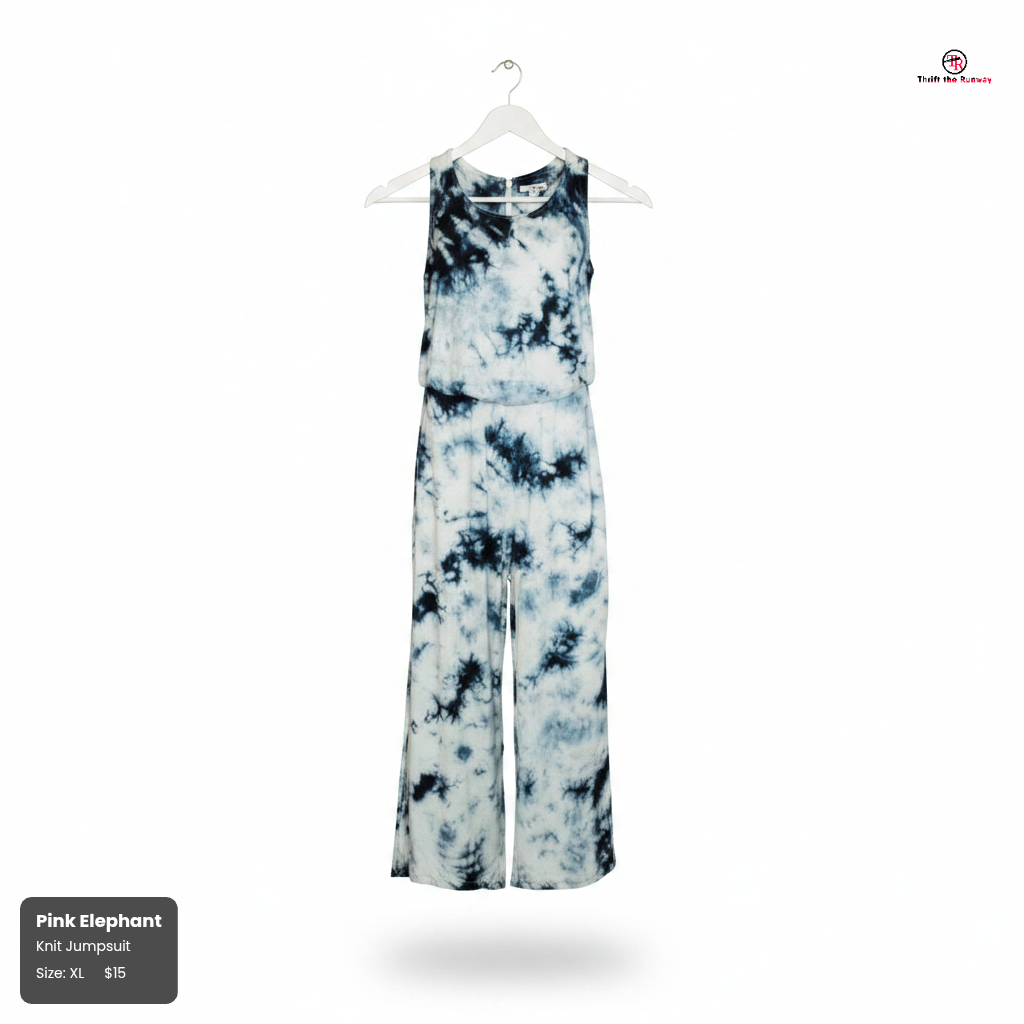Pink Elephant Navy White Tie Dye Jumpsuit - Size Curvy Girl (Fits L/XL)