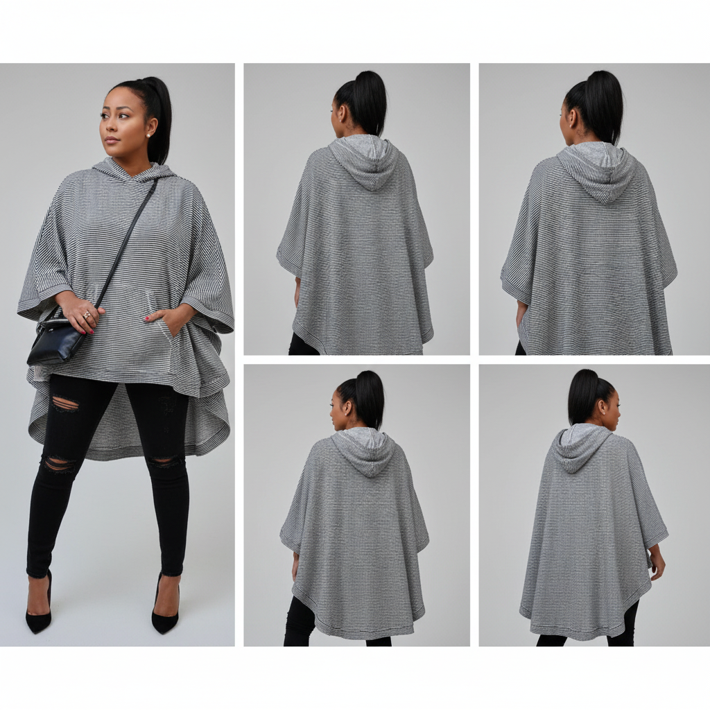 Central Park West New York Striped Hooded Poncho – Black & White (New With Tags)