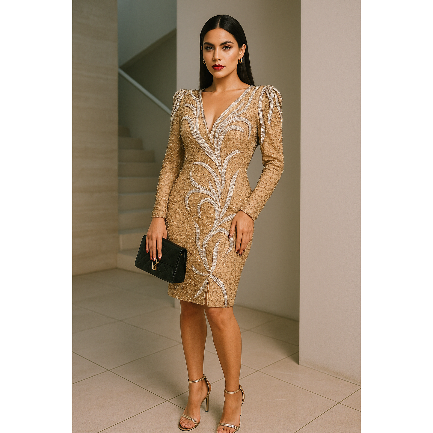 Golden Beaded Cocktail Dress – Size Small