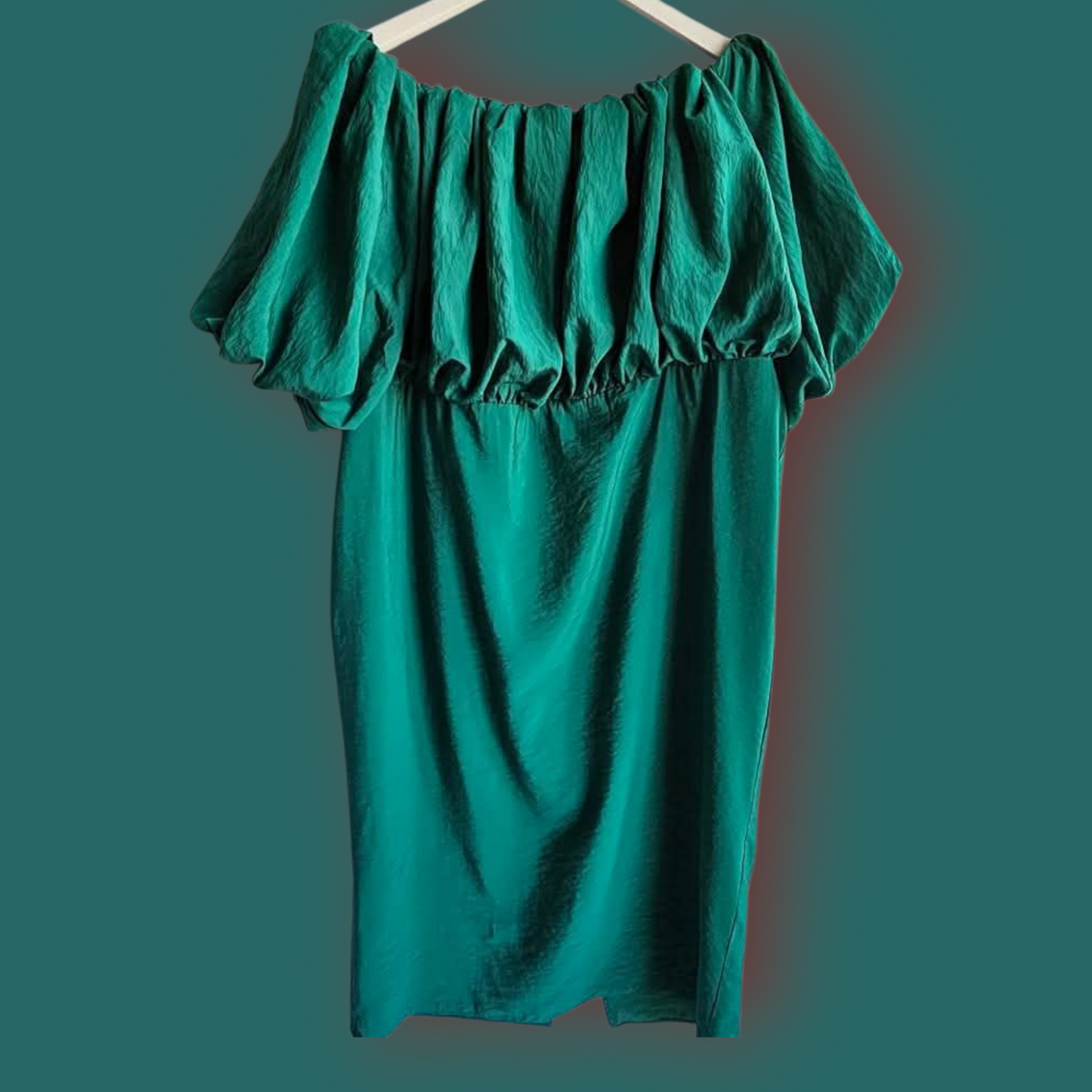 Asos Green Off-Shoulder Puff Sleeve Midi Dress - Size Curvy Girl Extra Large (Sz 16)