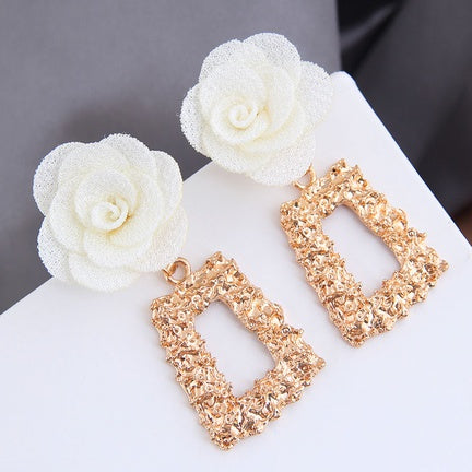 Colorful Flower & Gold Texture Hoop Earrings