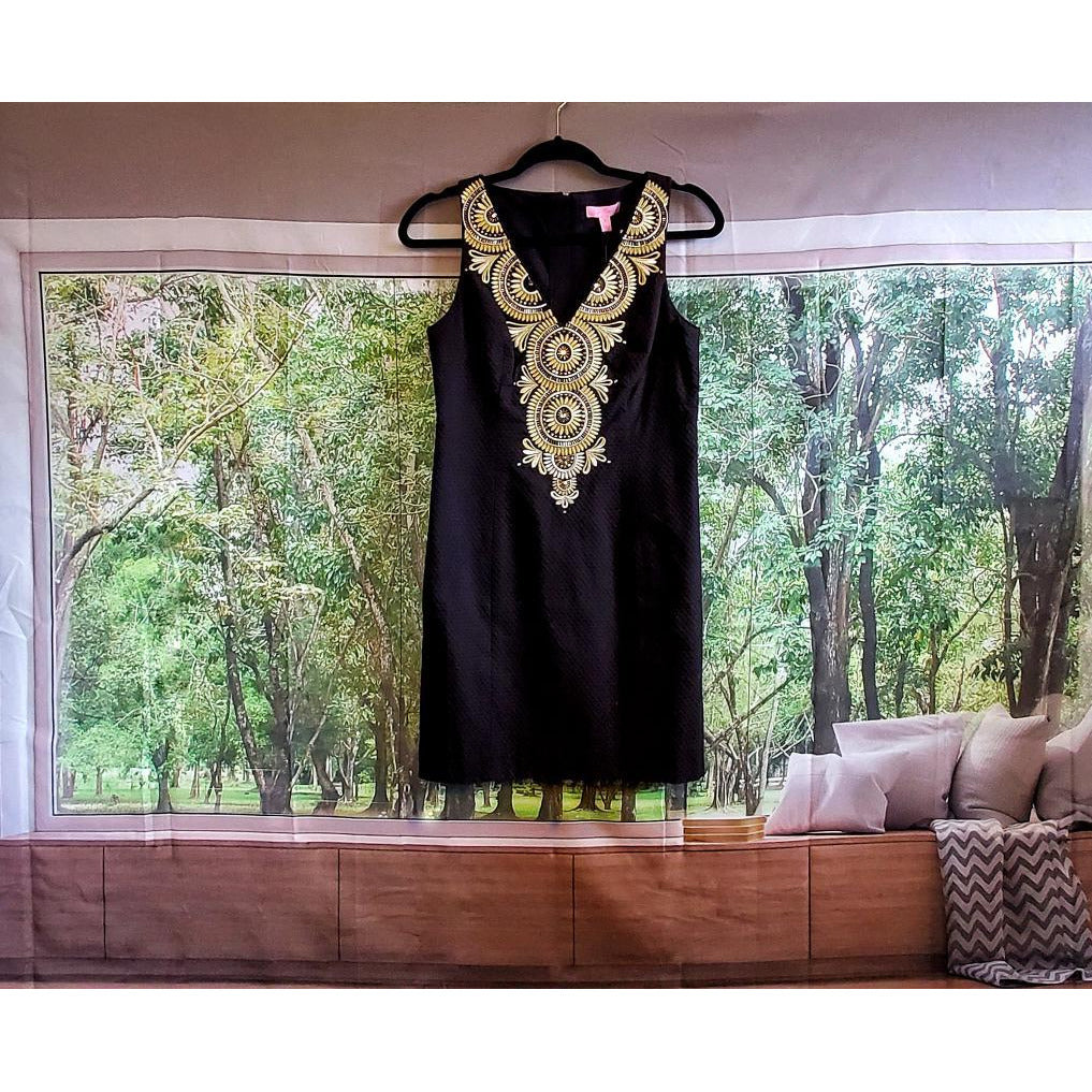 Lilly Pulitzer Black Gold Gabby Shift Dress - Size Small Thrift the Runway Lilly Pulitzer Black Gold Gabby Shift Dress - Size Small Thrift the Runway
