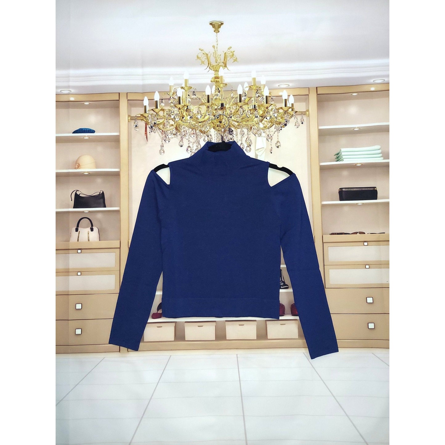 Central Park West New York Navy Cold Shoulder Top - Size Small - NWT