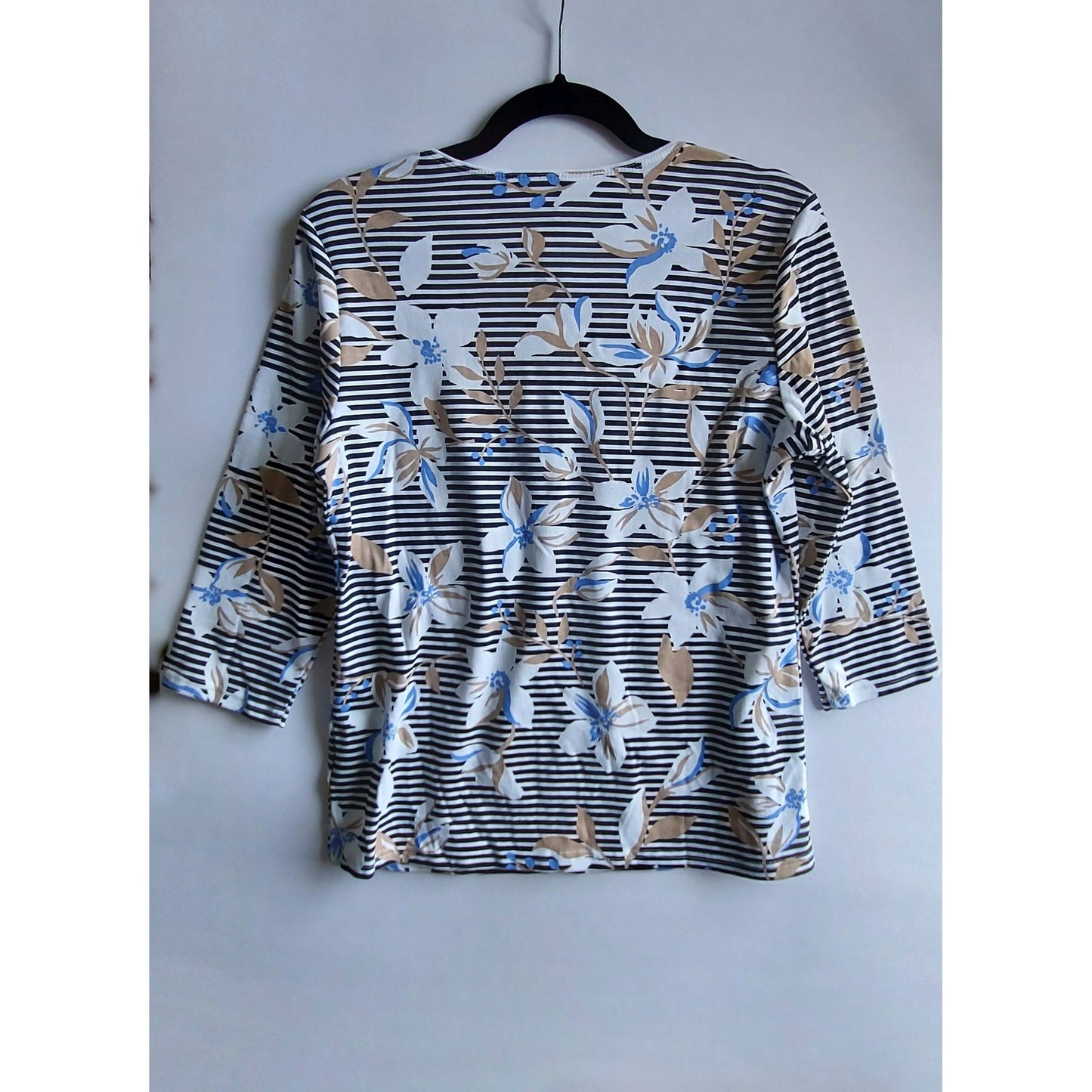 Karen Scott White Stripe and Floral Print - Size Medium