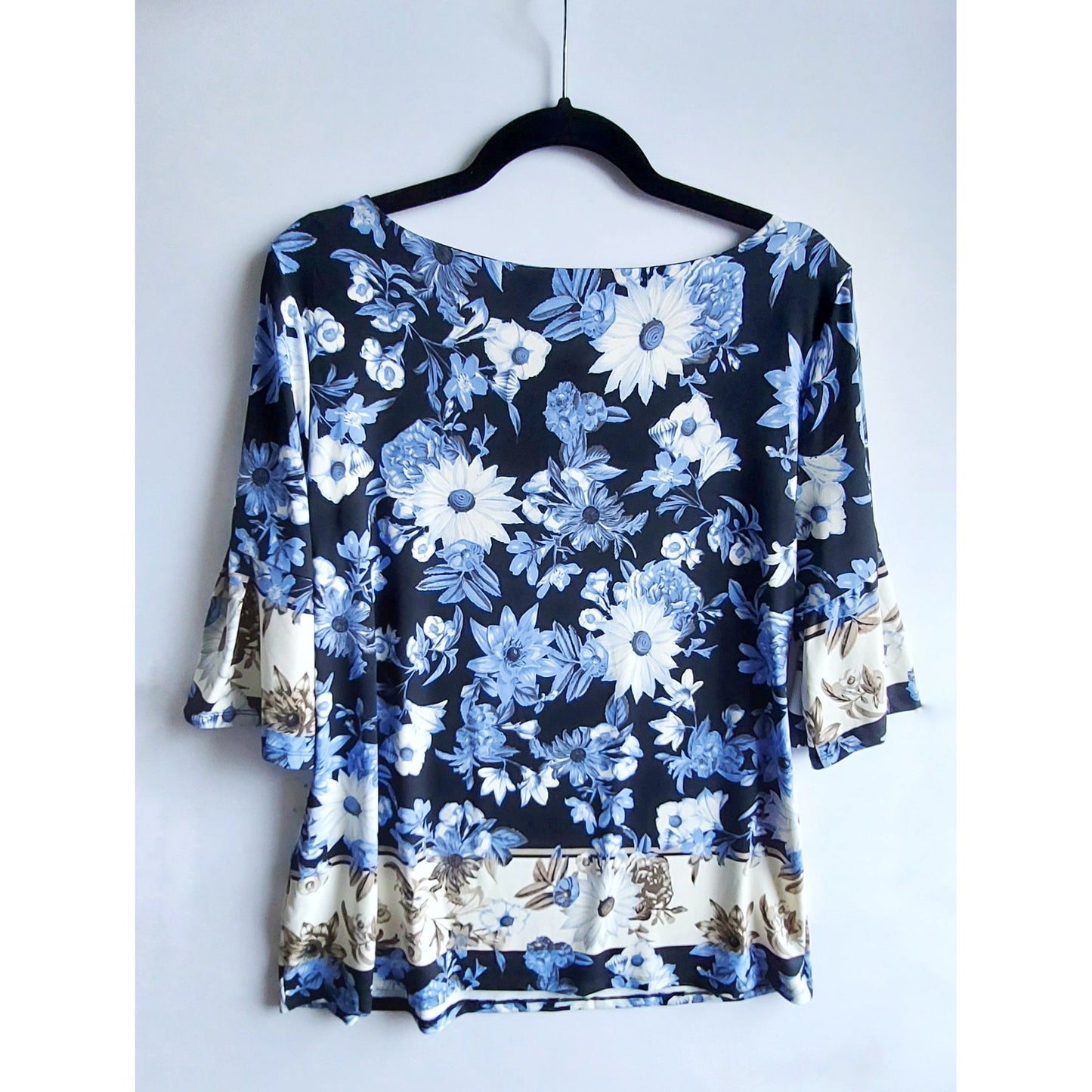Charter Club Black w Periwinkle White Floral Blouse - Size Curvy Girl (Sz XL) - NWT