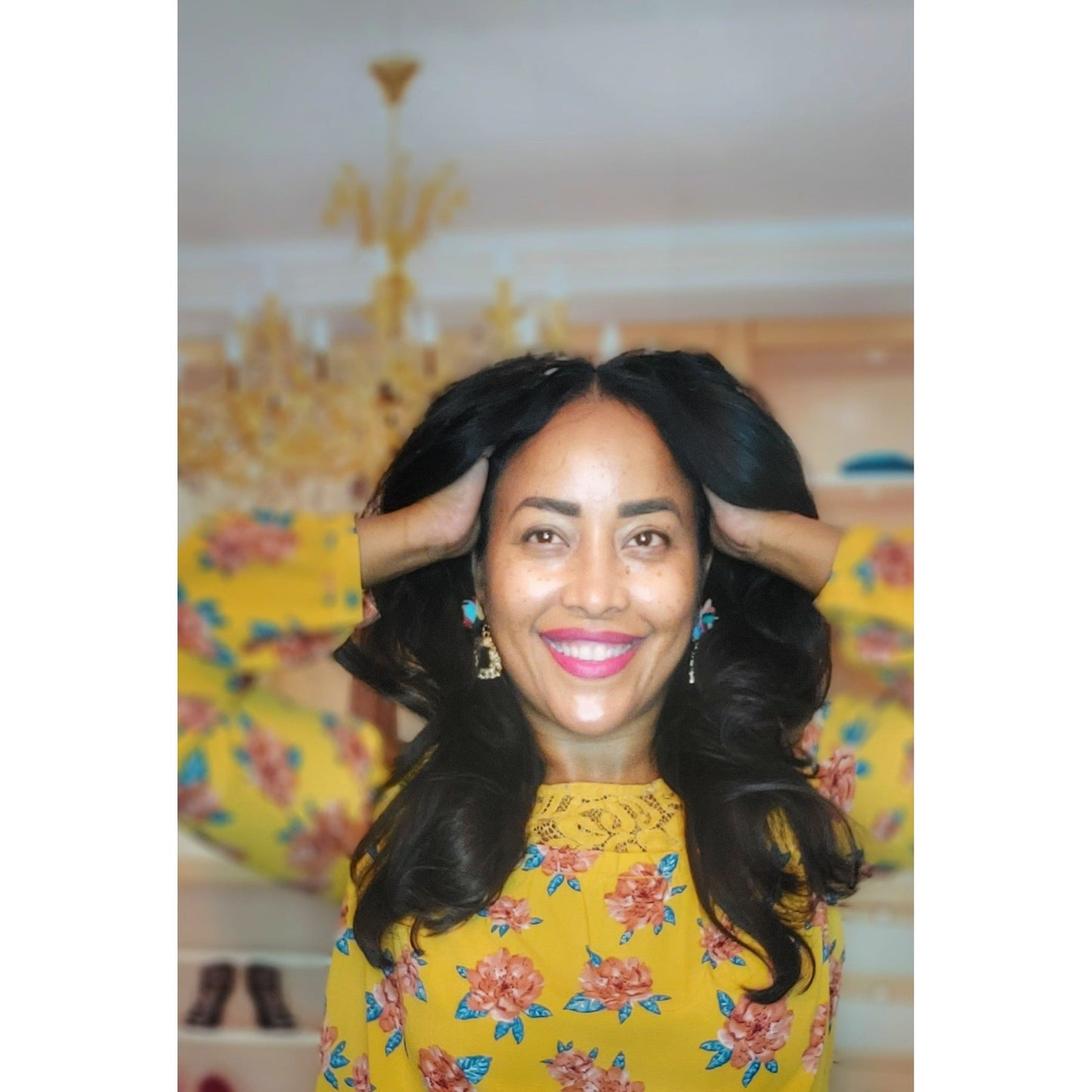 Colorful Flower & Gold Texture Hoop Earrings