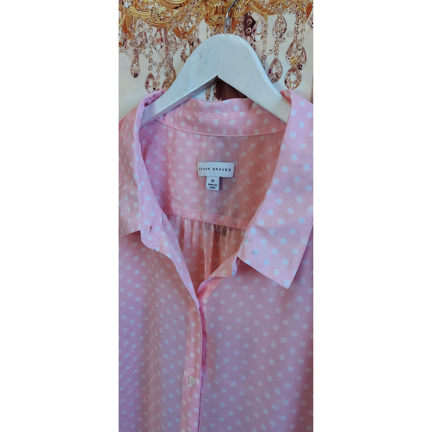 Susan Graver Polka Dot Blouse - Size Curvy Girl (Sz 3X)