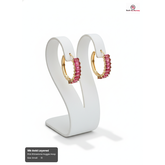 Pink Emerald Huggie Hoops