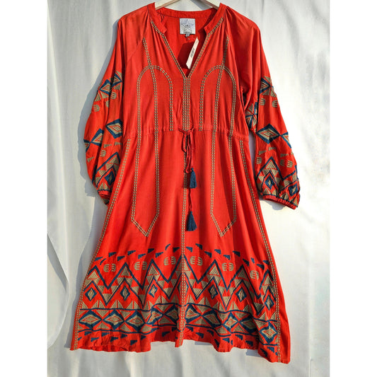 Area Stars Orange Embroidered Boho Dress - Size Small - NWT