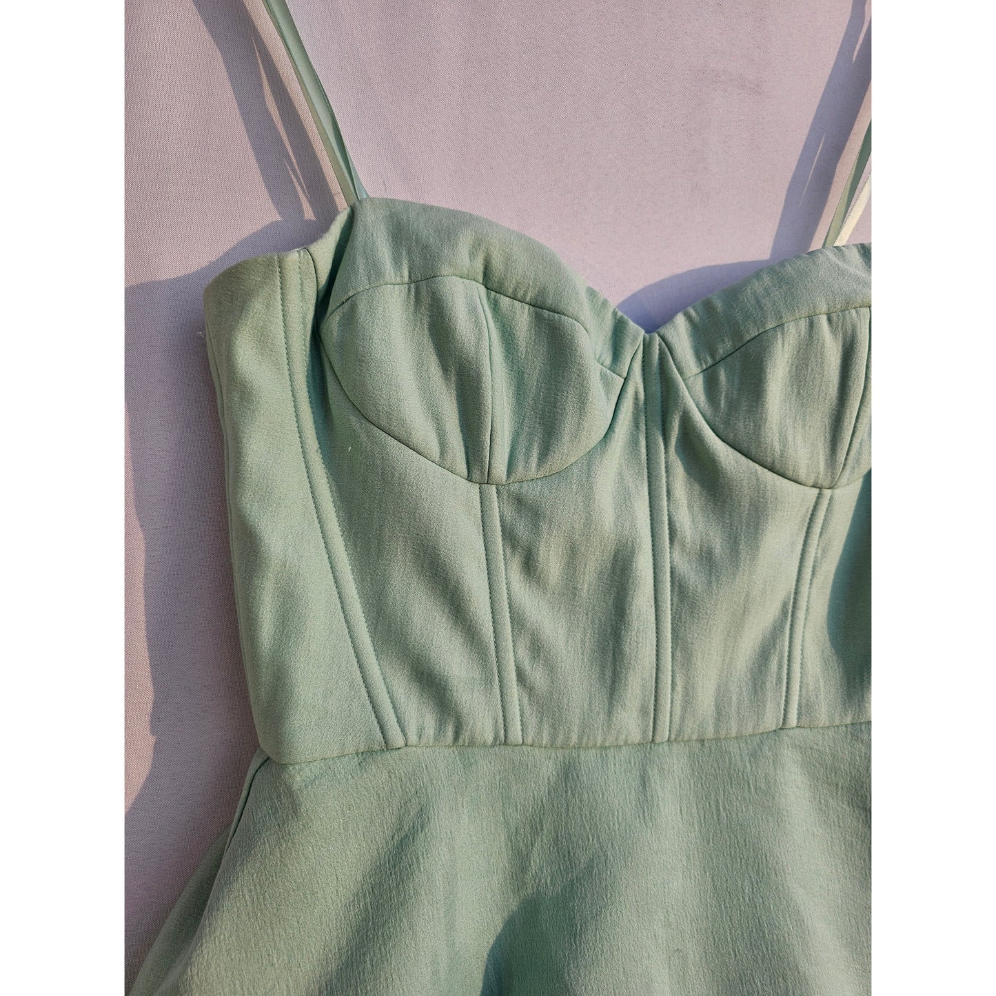 BCBG Maxazria Mint Corset Ruffle Mini Dress - Size Medium (Sz 6)