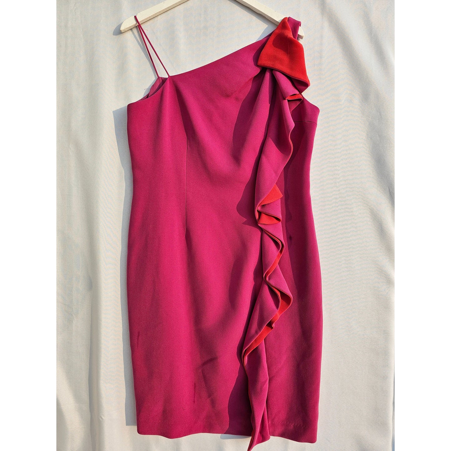 Rickie Freeman for Teri Jon Fuchsia Pink One Shoulder Cocktail Dress - Size 14