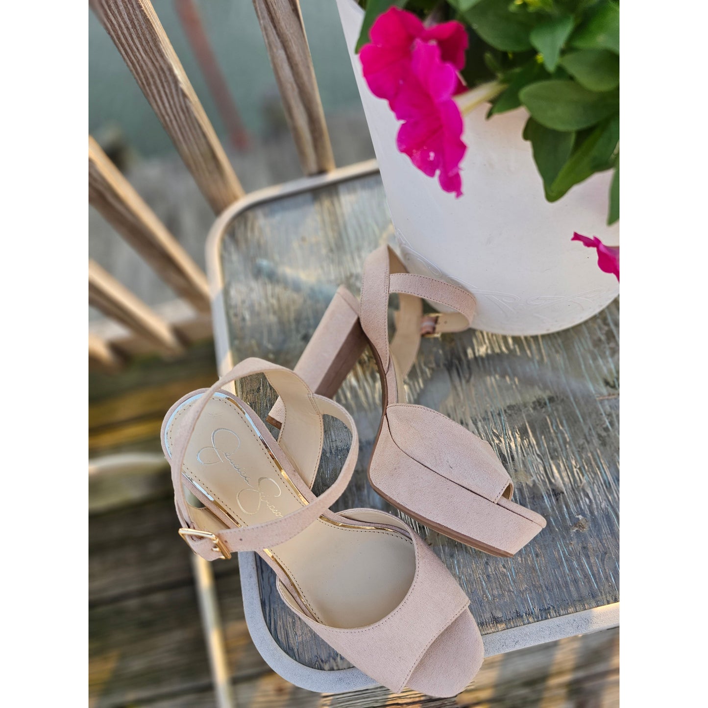 Jessica Simpson Pale Nude Platform Stacked Heel Pumps - Shoe Size 9.5