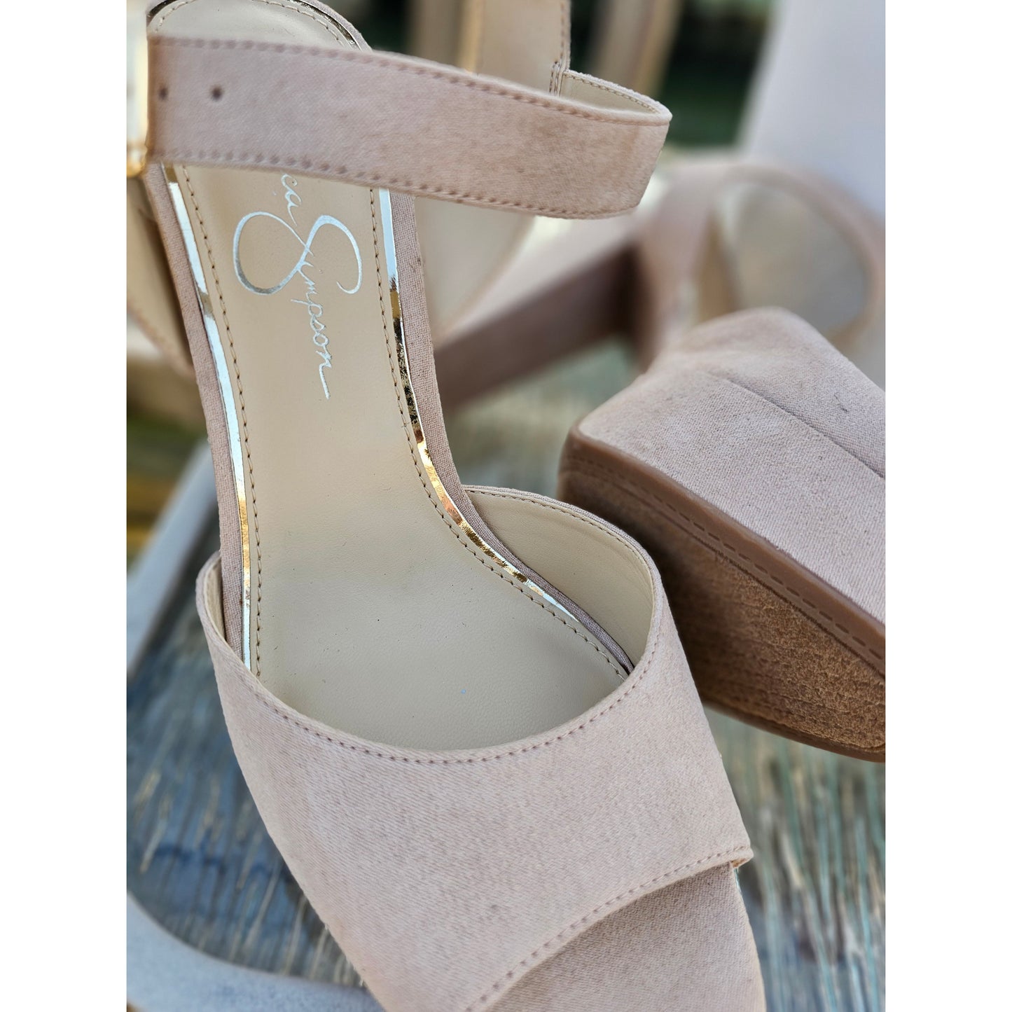 Jessica Simpson Pale Nude Platform Stacked Heel Pumps - Shoe Size 9.5