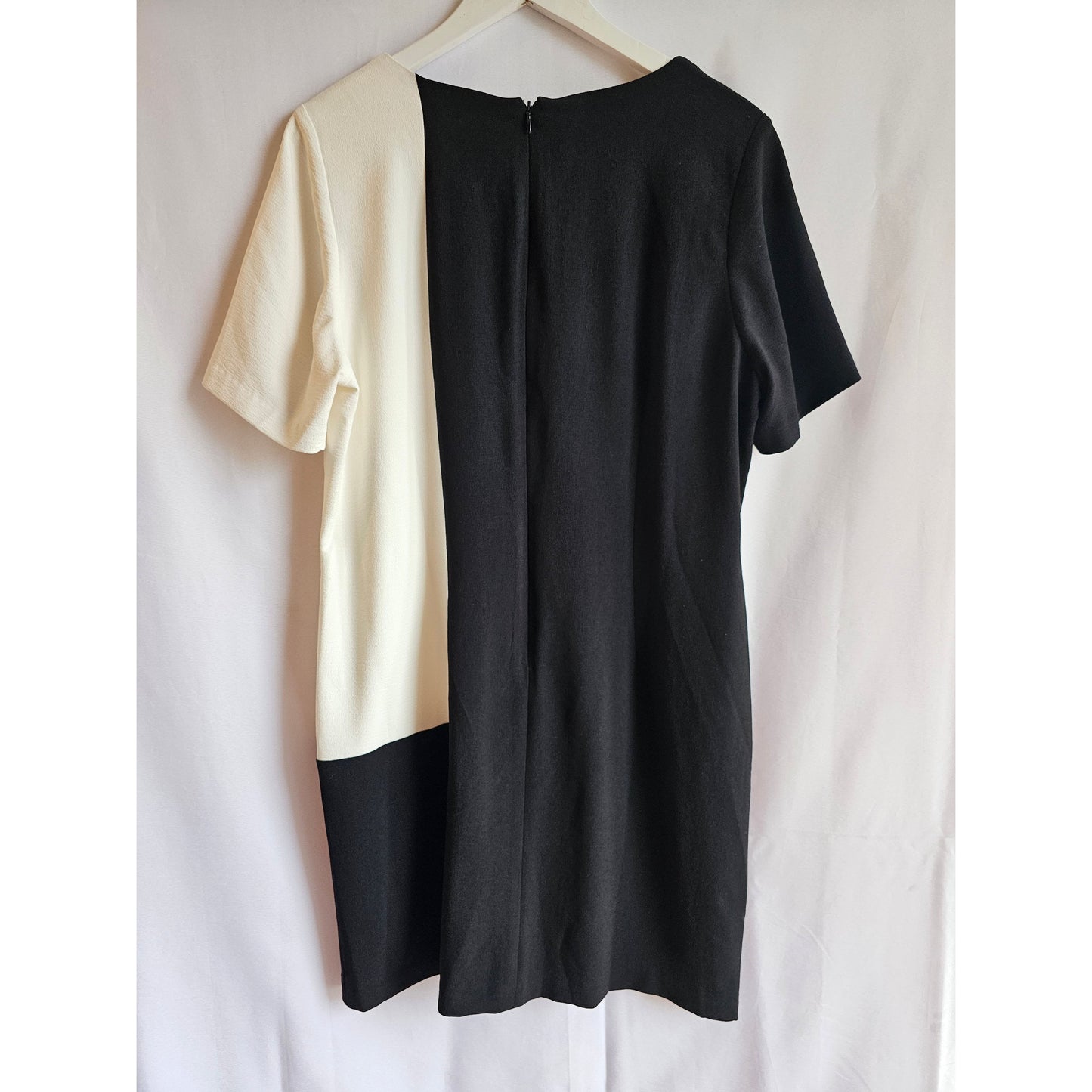 Chadwicks of Boston Black and Ivory Colorblock Shift Dress - Size Curvy Girl (Sz 16)