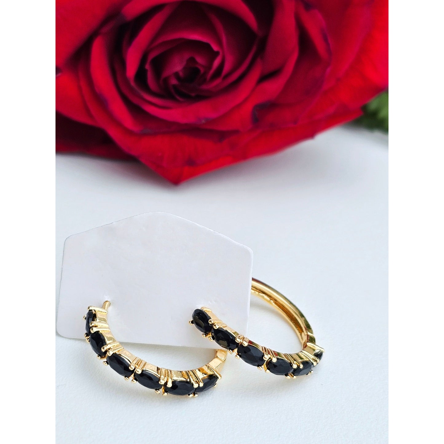 Bold Black Sparkle - 1" Round Huggie Hoops