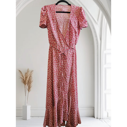 Shein Burgundy Floral Wrap Dress - Size Medium