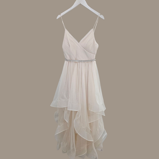CITY STUDIO Women's Beige Tulle Spaghetti Strap Dress – Juniors Size 11 – Fit & Flare Gown - Size Medium