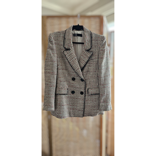 Zara Tweed Double-Breasted Blazer – Size Large