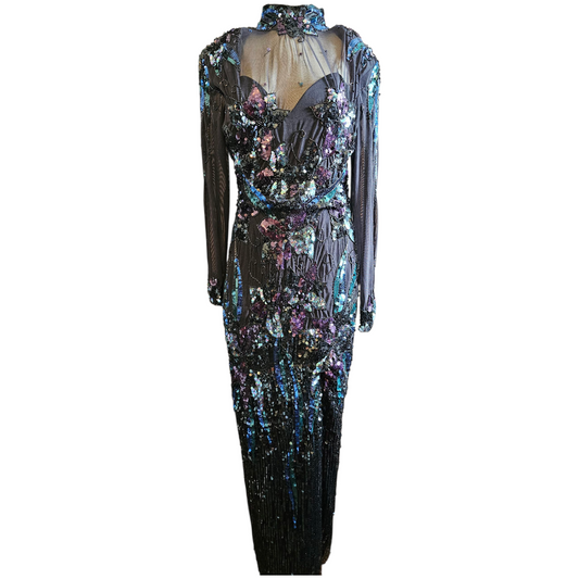 Vintage Lillie Rubin Beaded Sequin Gown | Size 6 | Glamorous Black Evening Dress - Size Small