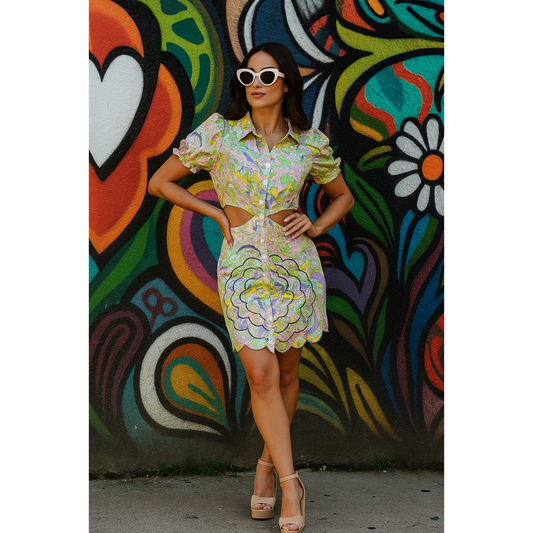 Love & Harmony Vintage-Inspired Cutout Shirt Dress - Size Small