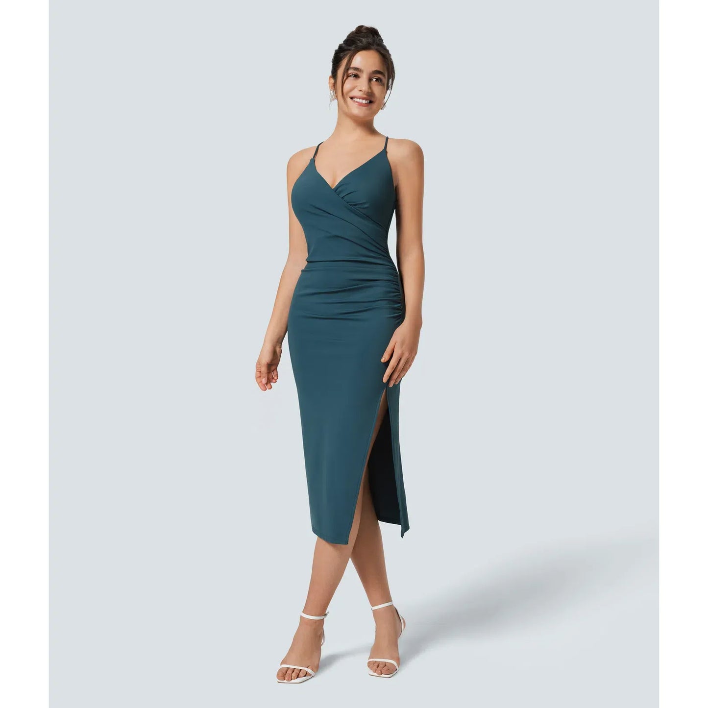 Halara Teal Color Open Strappy Back Midi Dress - Size Large