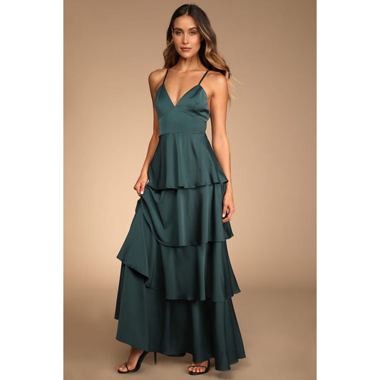 Lulu's Green Tiered Ruffle Dress - Size Large