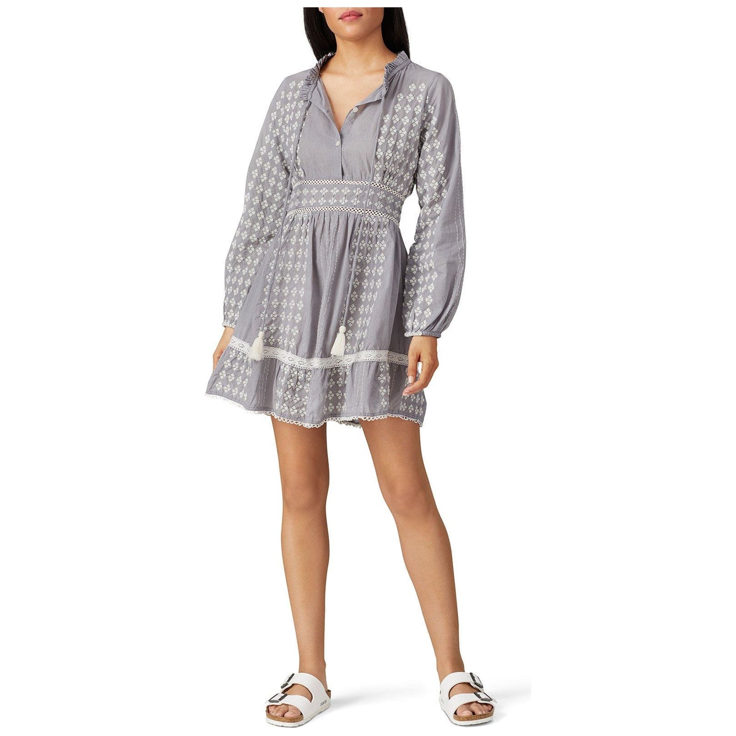 Area Stars Gray Knit Fit & Flare Dress with White Embroidery - Size Medium - NWT