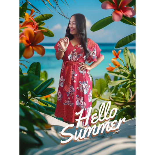 Floral Red Midi Dress with Ruffle Sleeves – Size Medium | $12
