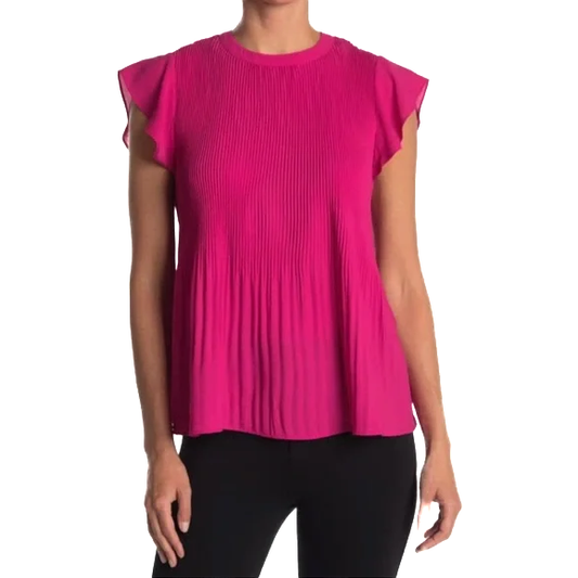 Adrianna Papell Hot Pink Pleated Blouse - Size Large