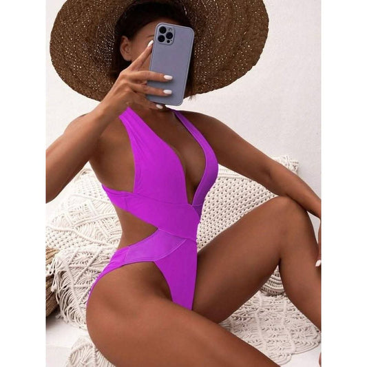 Lavender Cutout One-Piece Swimsuit – Shein | Size Large