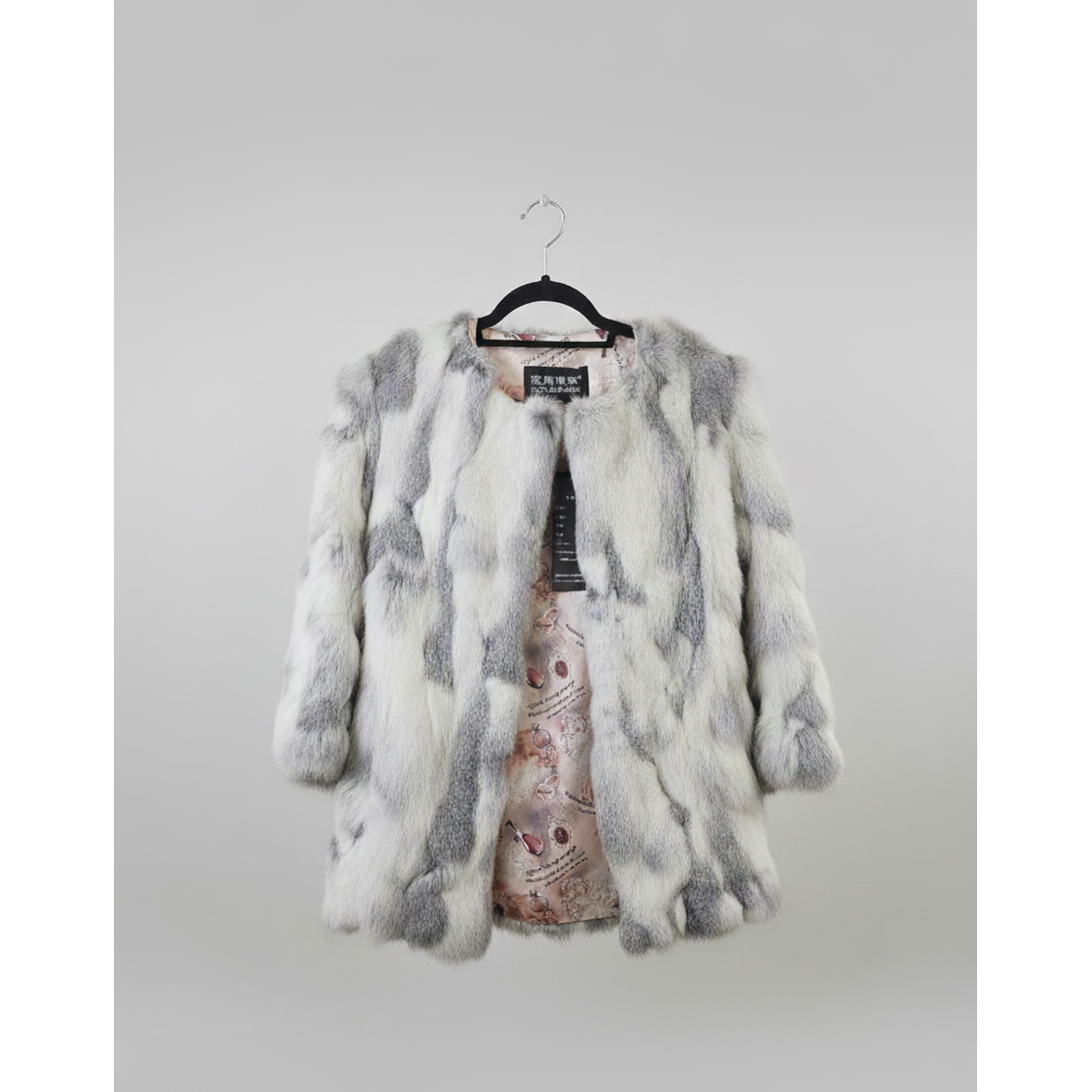 White Gray Genuine Fur Jacket Size Medium
