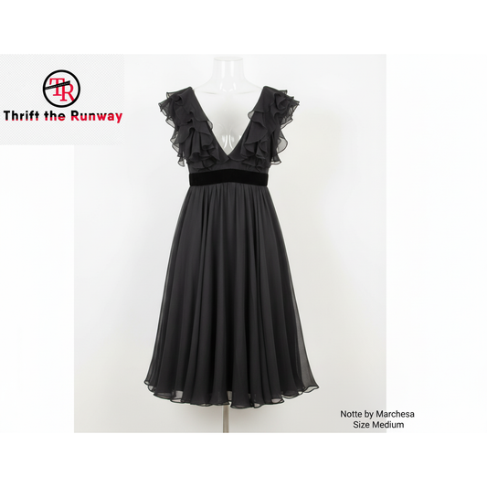 Notte by Marchesa Black Silk Chiffon Babydoll Dress - Size Medium (Sz 8)